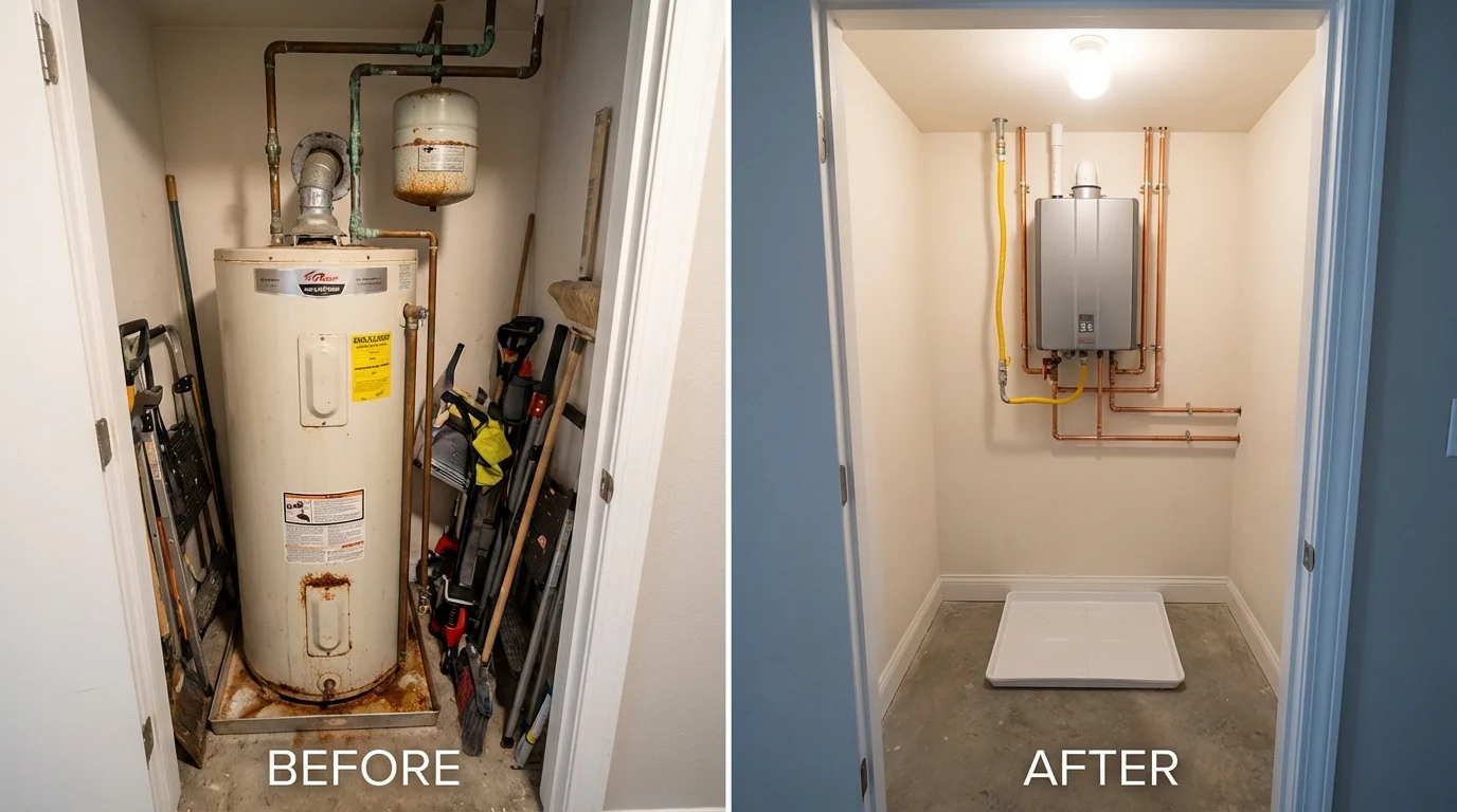 Tank water heater versus wall-mounted tankless unit comparison for Sheridan, AR homeowners